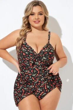 Cherry Printed Adjustable Straps V Neck Swimdress 9 Cherry Printed Adjustable Straps V Neck Swimdress -Trendy Bikini Set Sales Store b desd006009 4
