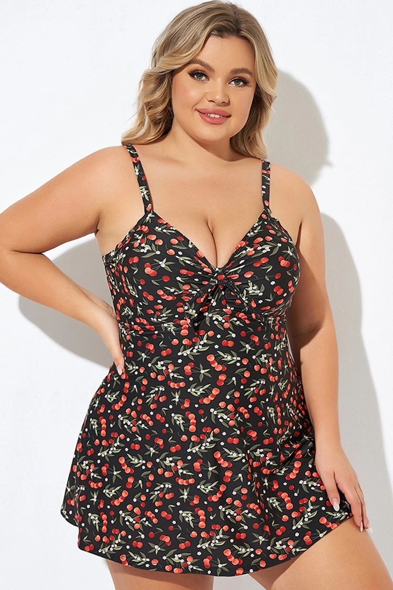 Cherry Printed Adjustable Straps V Neck Swimdress 5 Cherry Printed Adjustable Straps V Neck Swimdress - Image 5