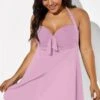 Pink Modern Self-tie Halter Straps Swimdress