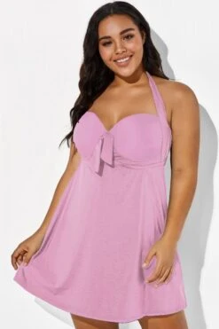Pink Modern Self-tie Halter Straps Swimdress -Trendy Bikini Set Sales Store b desd013003 44