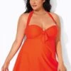 Orange Sweetheart NecklineTie-front Halter Swimdress