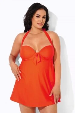 Orange Sweetheart NecklineTie-front Halter Swimdress -Trendy Bikini Set Sales Store b desd013004 4 1