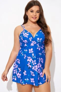 Purple Butterfly Print V-neck Loop Strap Swimdress 9 Purple Butterfly Print V-neck Loop Strap Swimdress -Trendy Bikini Set Sales Store b desd029001 5
