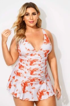 Tie Dye Printed Adjustable Straps Elegant Swimdress