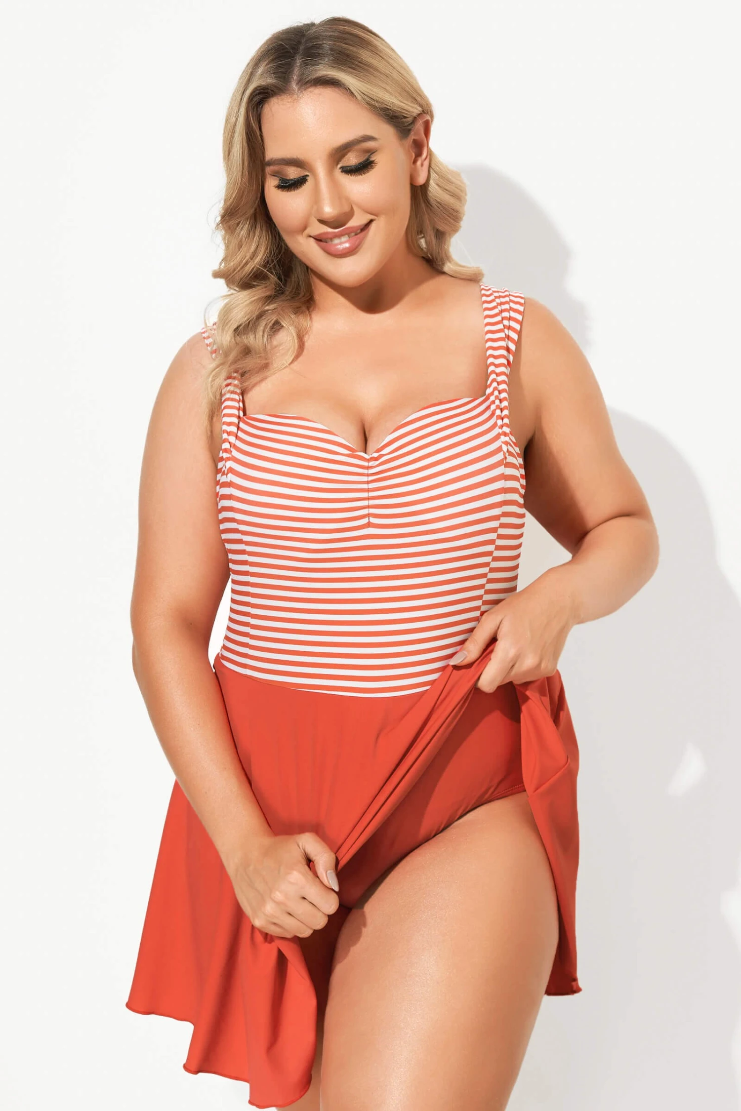Red & White Stripe Halter Flattering Underwire Swimdress 2 Red & White Stripe Halter Flattering Underwire Swimdress - Image 2
