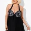 Fashion Black Dot Vintage Drawstring Closure Swimdress