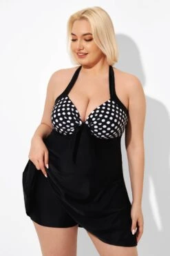 Fashion Black Dot Vintage Drawstring Closure Swimdress -Trendy Bikini Set Sales Store b desd081001 3