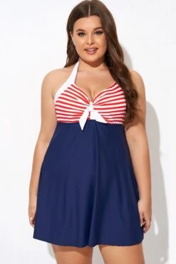 Vintage Stripe Halter Straps Women Swimdress -Trendy Bikini Set Sales Store b desd081003 3