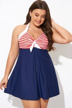 Vintage Stripe Halter Straps Women Swimdress -Trendy Bikini Set Sales Store b desd081003 4