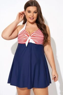 Vintage Stripe Halter Straps Women Swimdress -Trendy Bikini Set Sales Store b desd081003 5