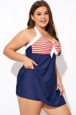 Vintage Stripe Halter Straps Women Swimdress -Trendy Bikini Set Sales Store b desd081003 6