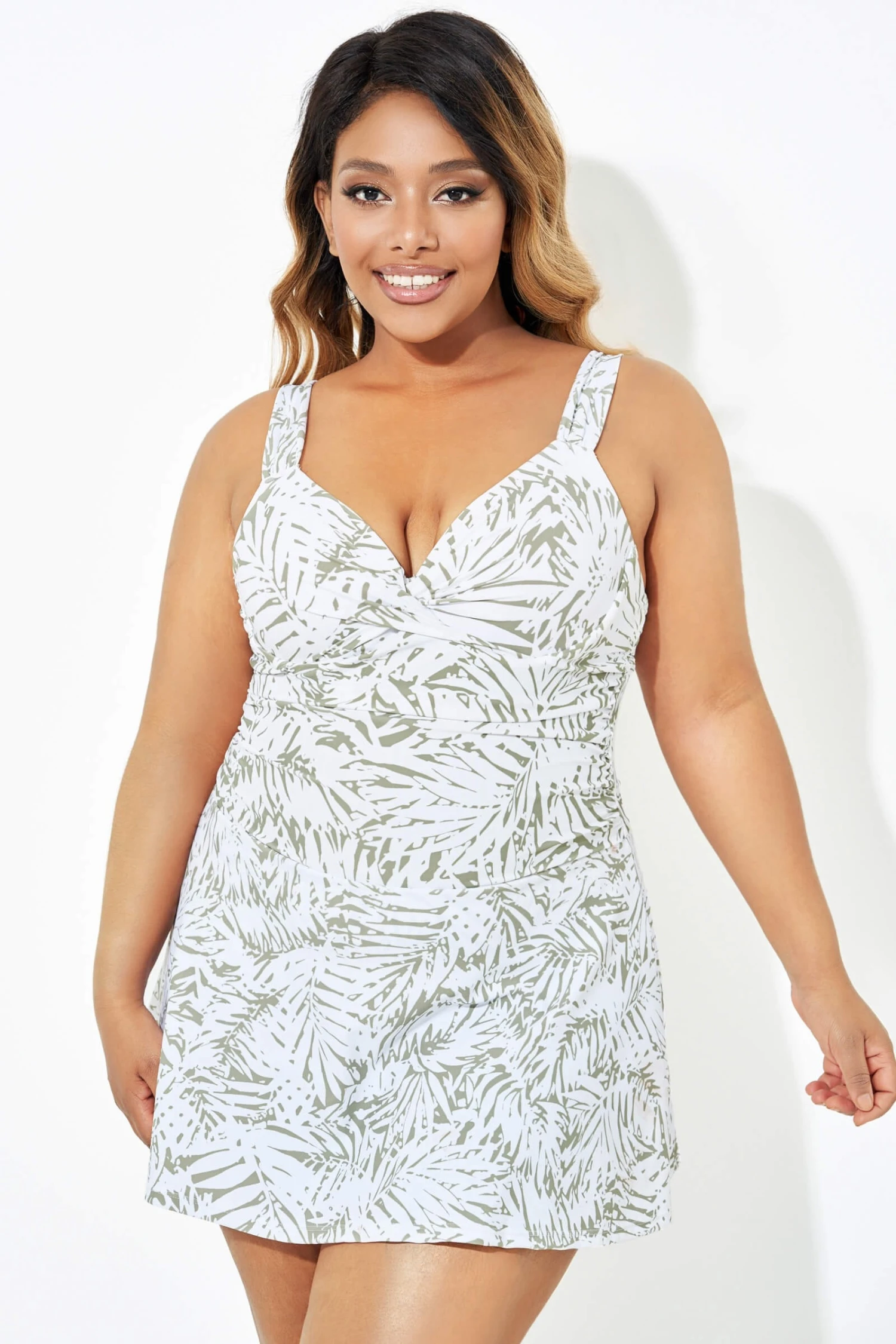 Fashionable Leaf Printed Twist Front Underwire Swimdress 4 Fashionable Leaf Printed Twist Front Underwire Swimdress - Image 4