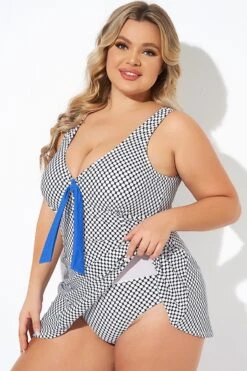 Dots Tie-Front Wide Shoulder Straps Swimdress -Trendy Bikini Set Sales Store b desd109001 3