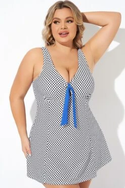 Dots Tie-Front Wide Shoulder Straps Swimdress -Trendy Bikini Set Sales Store b desd109001 5