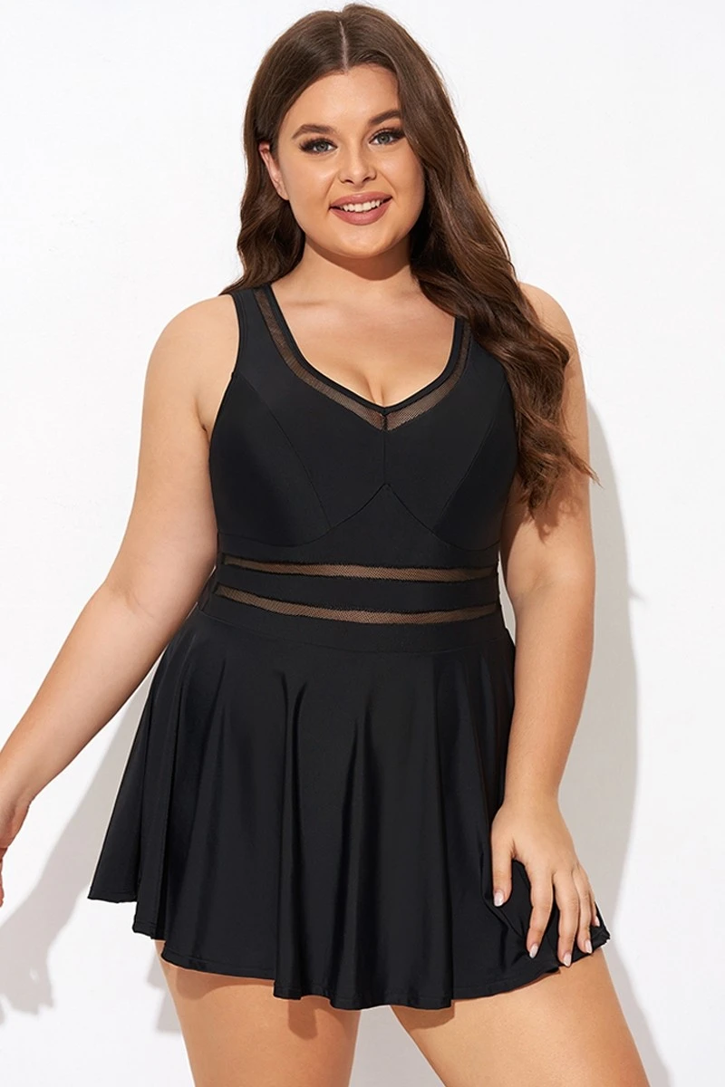 Black V-neck Wide Strap Crochet Detail Swimdress 4 Black V-neck Wide Strap Crochet Detail Swimdress - Image 4