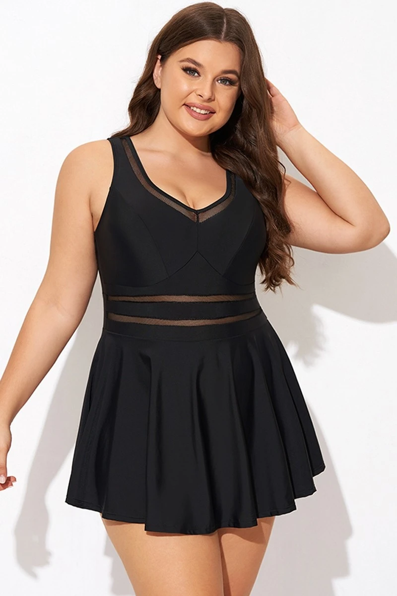 Black V-neck Wide Strap Crochet Detail Swimdress 1 Black V-neck Wide Strap Crochet Detail Swimdress