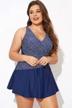 Silver Foil Dots Mesh-inset Wrap Swimdress -Trendy Bikini Set Sales Store b desd114001 4