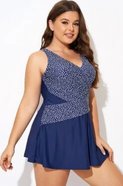 Silver Foil Dots Mesh-inset Wrap Swimdress -Trendy Bikini Set Sales Store b desd114001 6