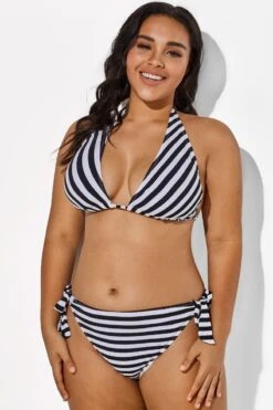 Self Tie Striped Ribbed Triangle Bikini Set -Trendy Bikini Set Sales Store b sfbk1911003 3