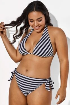 Self Tie Striped Ribbed Triangle Bikini Set -Trendy Bikini Set Sales Store b sfbk1911003 4