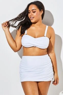 White Twist Front Bandeau Spa Bikini With Skirt -Trendy Bikini Set Sales Store b sfbk1911009 1