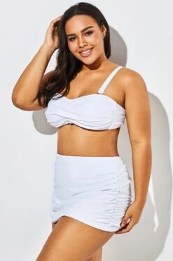 White Twist Front Bandeau Spa Bikini With Skirt -Trendy Bikini Set Sales Store b sfbk1911009 3
