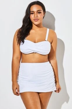 White Twist Front Bandeau Spa Bikini With Skirt -Trendy Bikini Set Sales Store b sfbk1911009 6