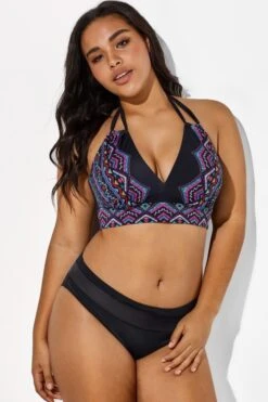 Black And Purple Printed Halter Sexy Bikini Set -Trendy Bikini Set Sales Store b sfbk1911038 4 3