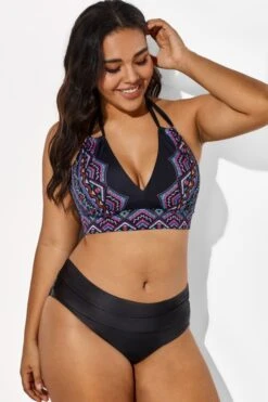 Black And Purple Printed Halter Sexy Bikini Set -Trendy Bikini Set Sales Store b sfbk1911038 5 3