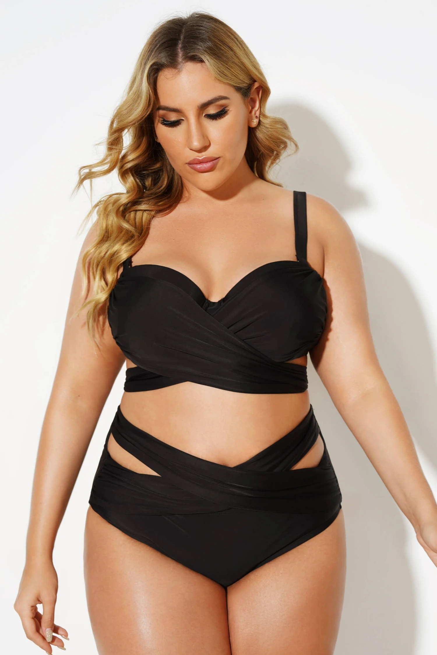 Black Wrap Adjustable Straps Underwire Bikini Set 3 Black Wrap Adjustable Straps Underwire Bikini Set - Image 3