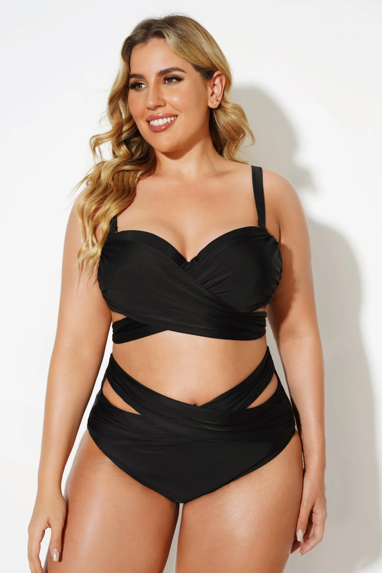 Black Wrap Adjustable Straps Underwire Bikini Set 4 Black Wrap Adjustable Straps Underwire Bikini Set - Image 4