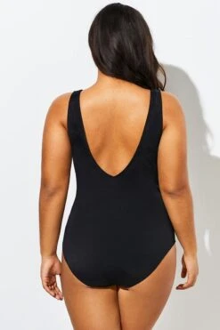 Black V-Neck Streak Modern One Piece Swimsuit -Trendy Bikini Set Sales Store b sfop1911012 5