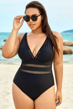 Black Lattice Plunge V-neck One Piece Swimsuit 11 Black Lattice Plunge V-neck One Piece Swimsuit -Trendy Bikini Set Sales Store b sfop1911067 4