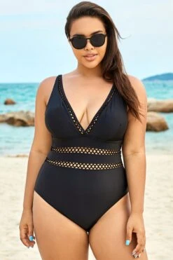 Black Lattice Plunge V-neck One Piece Swimsuit 10 Black Lattice Plunge V-neck One Piece Swimsuit -Trendy Bikini Set Sales Store b sfop1911067 6