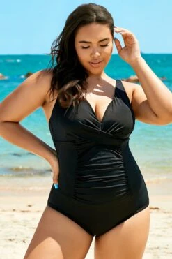 Black Twist Ruched V-neck One Piece Swimsuit -Trendy Bikini Set Sales Store b sfop1911068 3