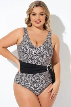Animal Print V-neck Wide Straps One Piece Swimsuit -Trendy Bikini Set Sales Store b sfop2003160 6