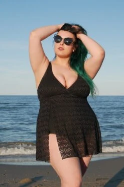 Black Crochet Side Slit V-Neck Graceful Swimdress -Trendy Bikini Set Sales Store b sfsd1911001 7