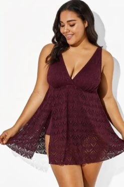 Wine Crochet Side Slit V-Neck Graceful Swimdress 10 Wine Crochet Side Slit V-Neck Graceful Swimdress -Trendy Bikini Set Sales Store b sfsd1911005 1 1