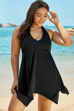Black Handkerchief Flowy Halter 2 Piece Swimdress Set 7 Black Handkerchief Flowy Halter 2 Piece Swimdress Set -Trendy Bikini Set Sales Store b sfsd1911007 4