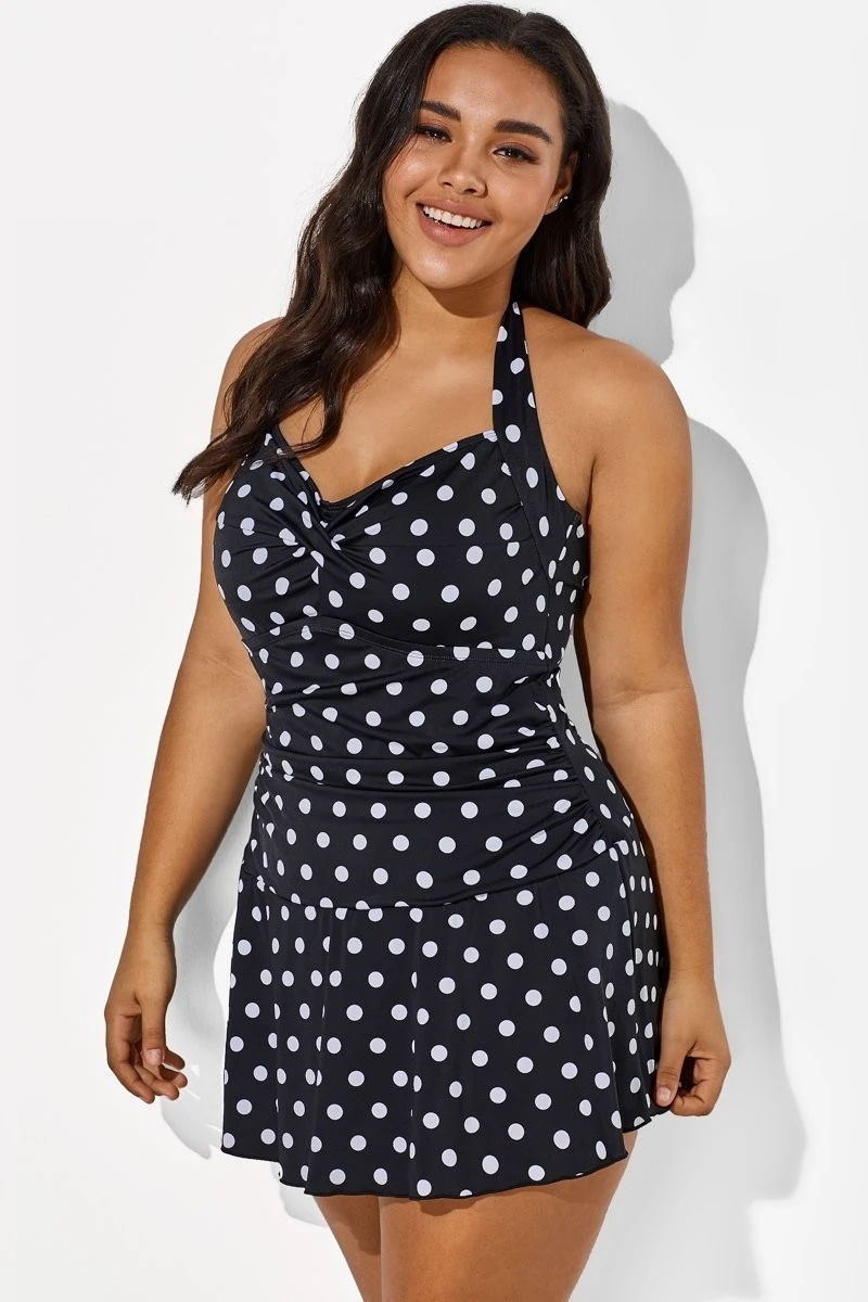 Black Halter Sweetheart Polka Dot Sexy Swimdress 3 Black Halter Sweetheart Polka Dot Sexy Swimdress - Image 3