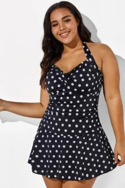 Black Halter Sweetheart Polka Dot Sexy Swimdress 9 Black Halter Sweetheart Polka Dot Sexy Swimdress -Trendy Bikini Set Sales Store b sfsd1911031 4