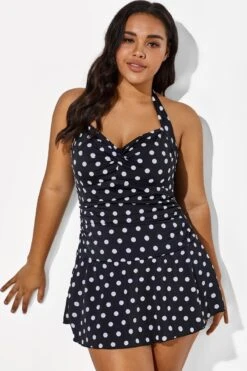 Black Halter Sweetheart Polka Dot Sexy Swimdress 10 Black Halter Sweetheart Polka Dot Sexy Swimdress -Trendy Bikini Set Sales Store b sfsd1911031 5