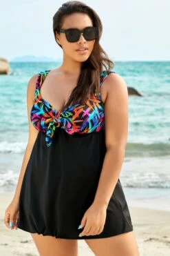 Fashionable Tie Front V-Neck Tummy Control Swimdress 7 Fashionable Tie Front V-Neck Tummy Control Swimdress -Trendy Bikini Set Sales Store b sfsd1911038 1