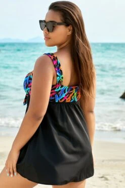 Fashionable Tie Front V-Neck Tummy Control Swimdress 6 Fashionable Tie Front V-Neck Tummy Control Swimdress -Trendy Bikini Set Sales Store b sfsd1911038 3