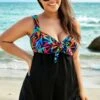 Fashionable Tie Front V-Neck Tummy Control Swimdress
