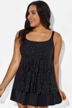 Black Square Neck Ruffle Vintage Women Swimdress -Trendy Bikini Set Sales Store b sfsd1911046 33