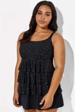 Black Square Neck Ruffle Vintage Women Swimdress -Trendy Bikini Set Sales Store b sfsd1911046 55