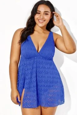 Blue Crochet Side Slit V-Neck Graceful Swimdress 6 Blue Crochet Side Slit V-Neck Graceful Swimdress -Trendy Bikini Set Sales Store b sfsd1911064