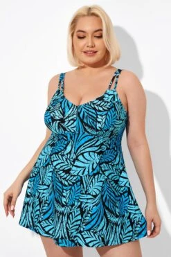 Blue Leaves Printed V-neck Women Swimdress -Trendy Bikini Set Sales Store b sfsd2003046 6