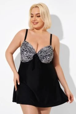 Black & White Jungle Tie Front Underwire Swimdress